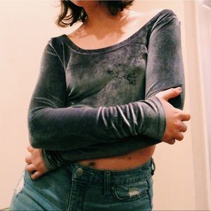 Gray Velvet Long Sleeve Crop Top
